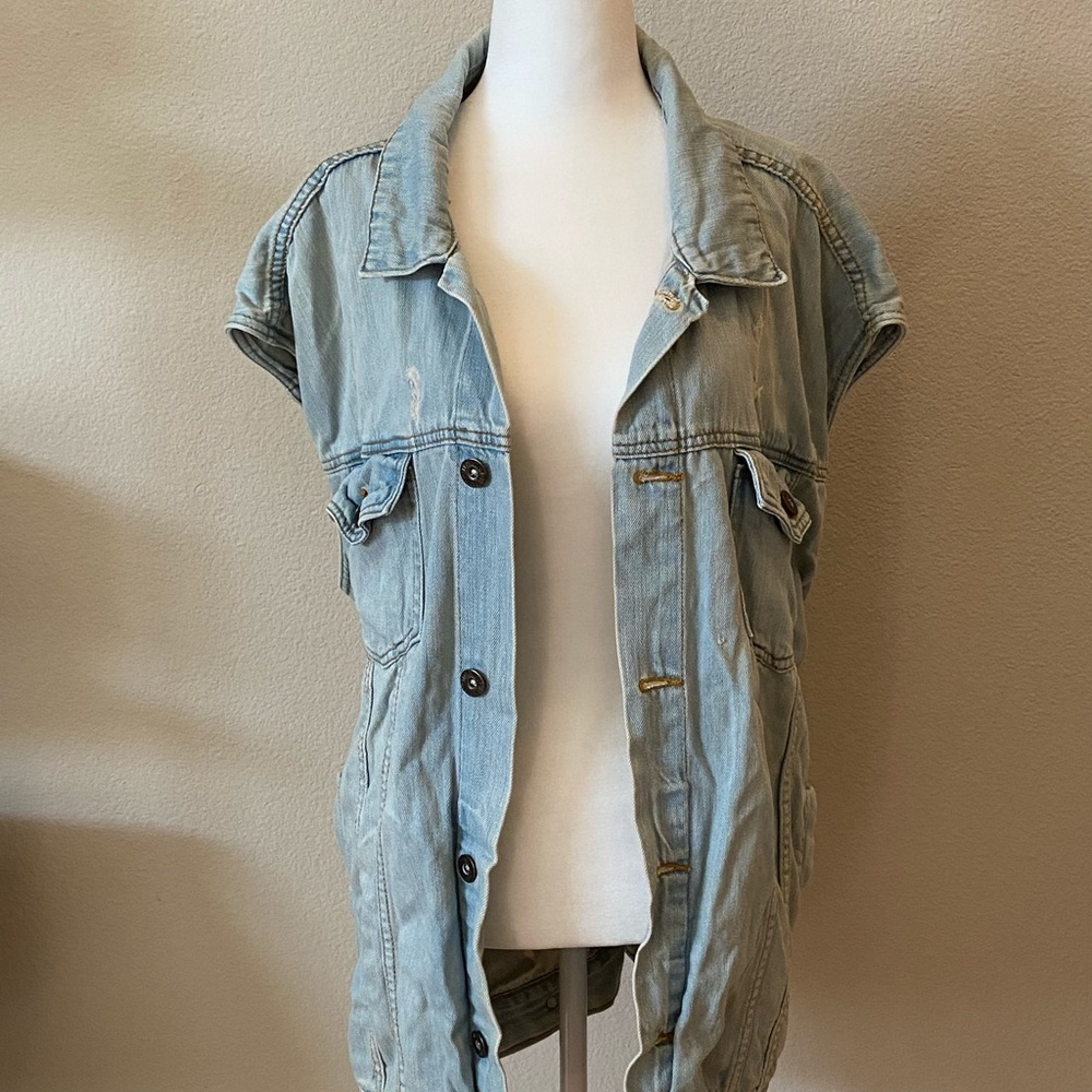 Oversized Distressed Denim Vest